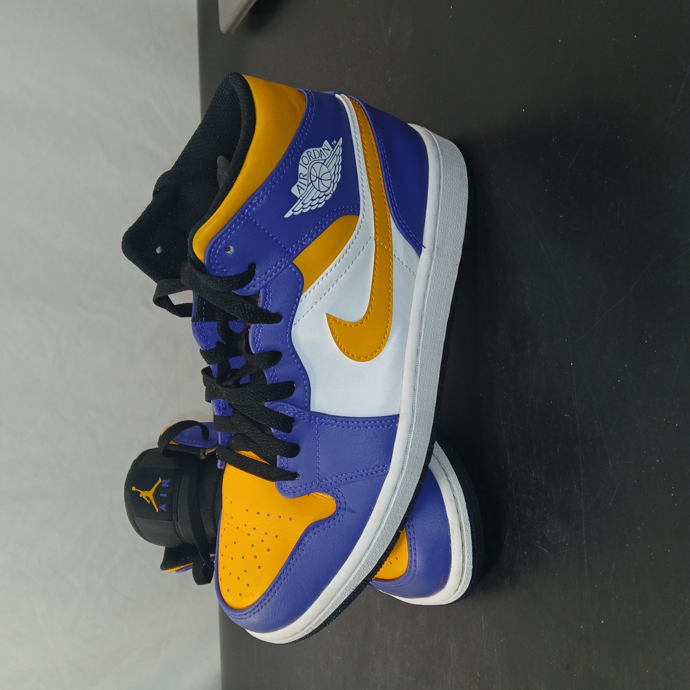Nike Mens Air Jordan 1 Mid Lakers Yellow Purple  Basketball Shoes Size 9